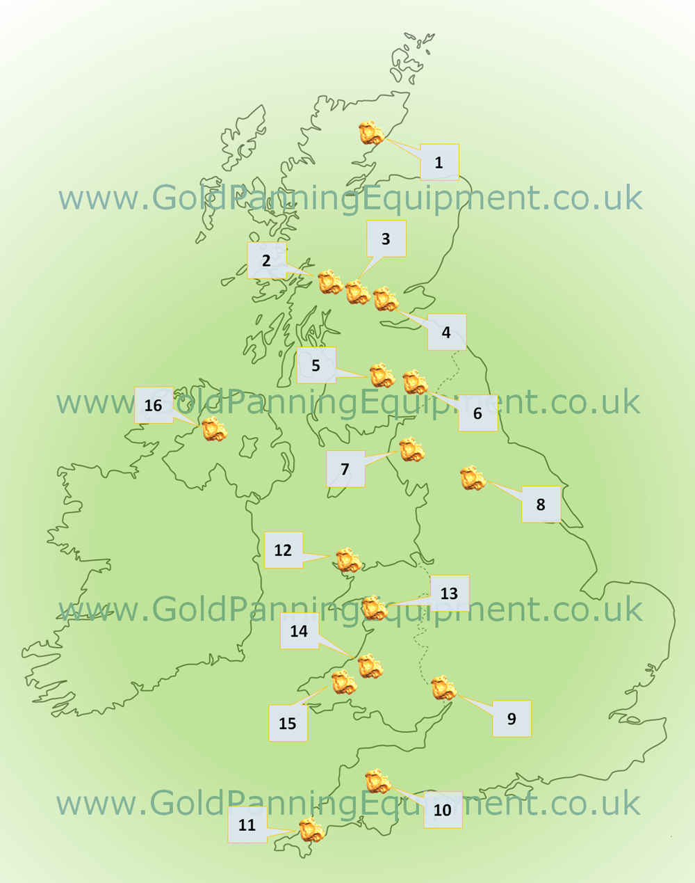 Gold Panning Equipment UK - Gold Prospecting Locations Map